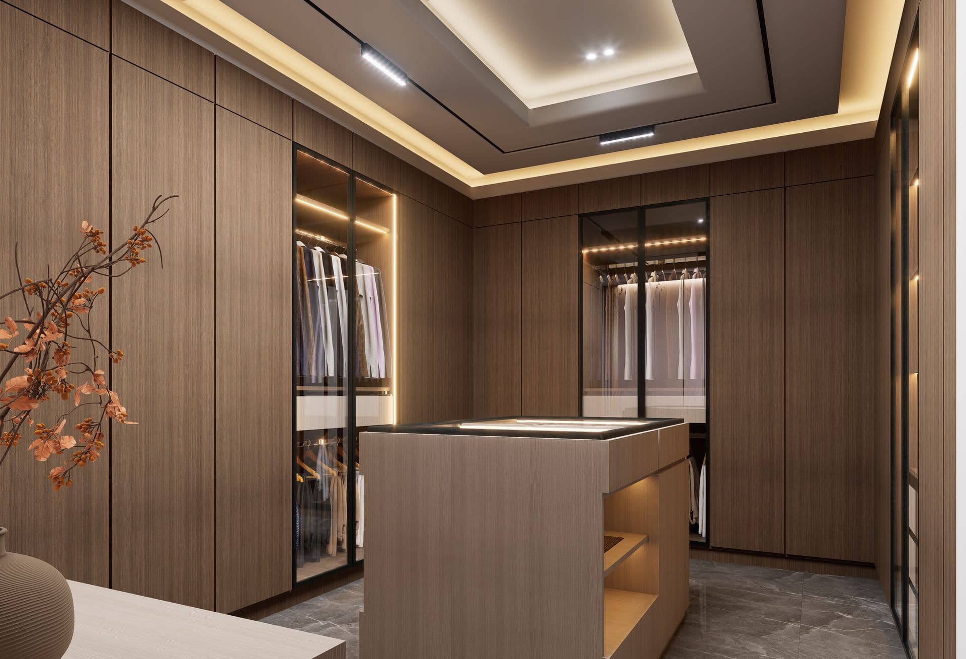 Minimalist floor-to-ceiling wardrobe storage
